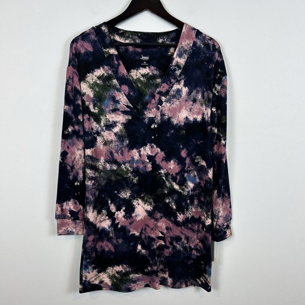 Jenni by Jennifer Moore Plus Size Long Sleeve Printed Sleepshirt Tie Dye Size 1X